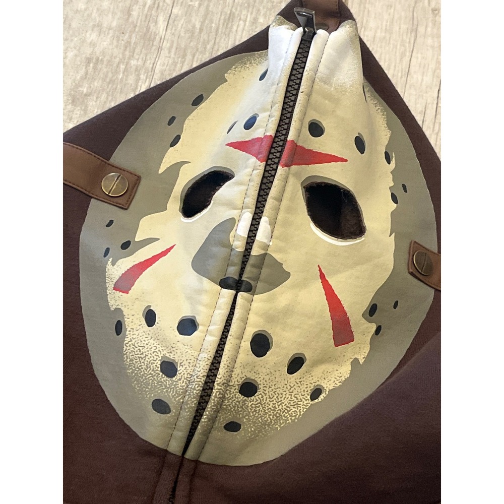 Friday the 13th Jason‎ Voorhees Mask Graphic Full Zip Hoodie Brown  Mens XL
